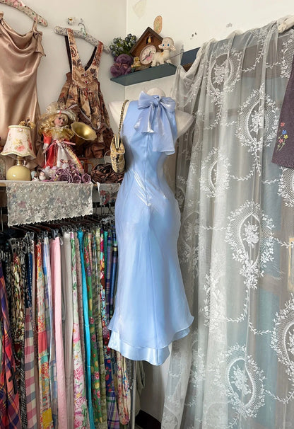 Prom Dress Mermaid High Neck Light Blue Tea Length High School Graduation Party Dresses RC1129