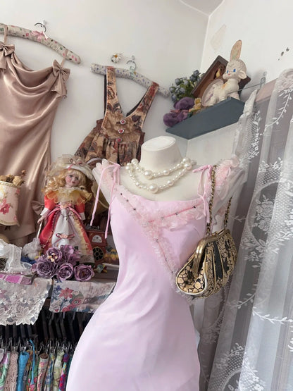 Vintage Mermaid Square Neck Pink Chiffon Date Night Evening Outfit Formal Prom Dresses RB5296