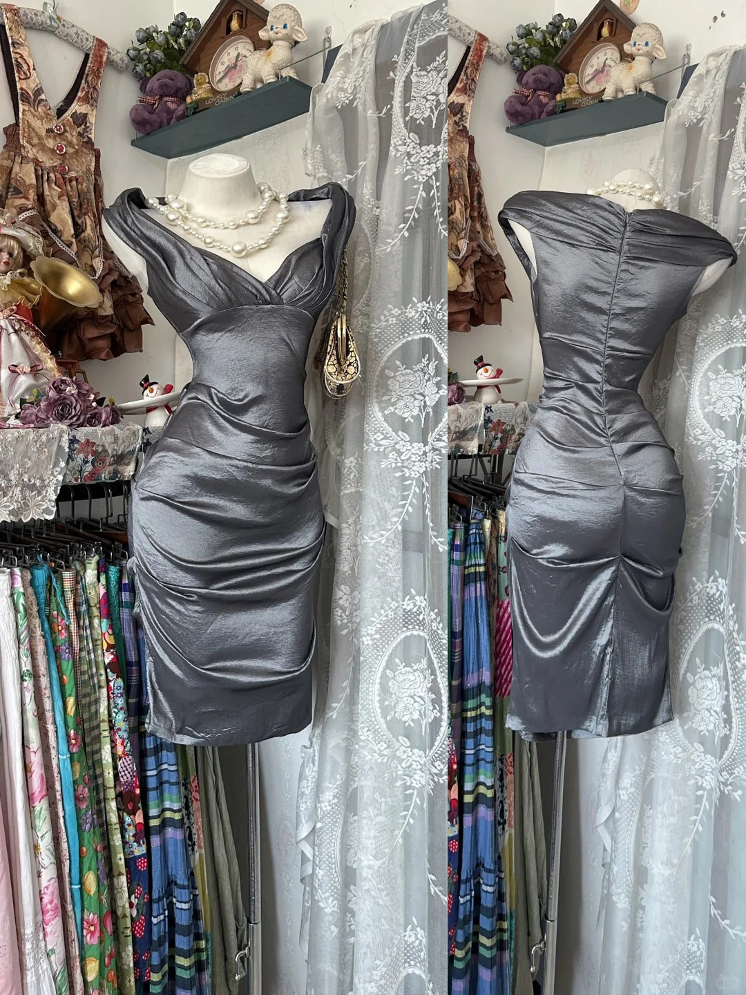 Sexy Sheath Off The Shoulder Grey Short Party Dresses Homecoming Dress Cocktail Gown RB8989
