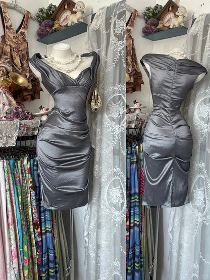 Sexy Sheath Off The Shoulder Grey Short Party Dresses Homecoming Dress Cocktail Gown RB8989