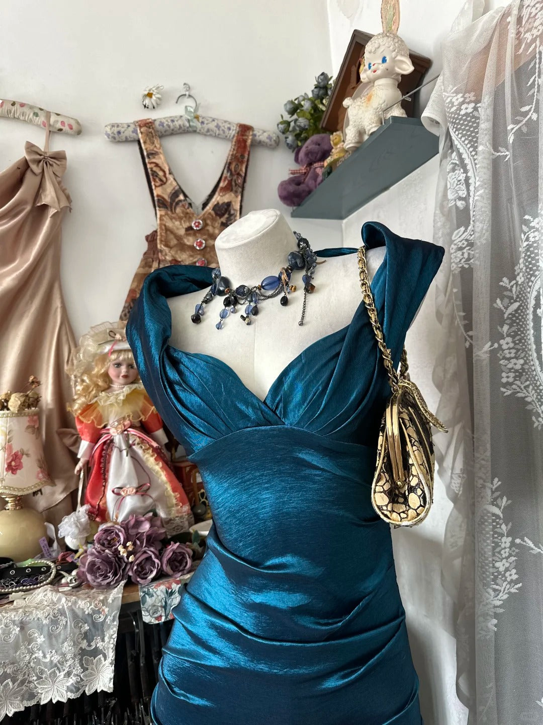 Dress for Women Summer New Vintage Retro Style Sheath Blue Satin Homecoming Dresses N2260