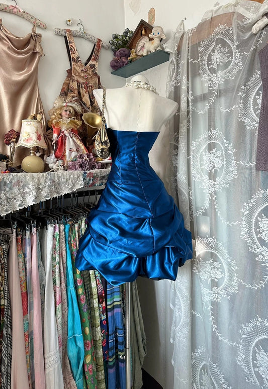 Vintage Ball Gown Strapless Navy Blue Satin Short 16th Birthday Dress Middle School Homecoming Dresses Cocktail Gown N657