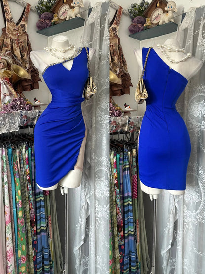 Sexy Sheath One Shoulder Royal Blue Short Party Dresses Homecoming Dress Cocktail Gown RB8984