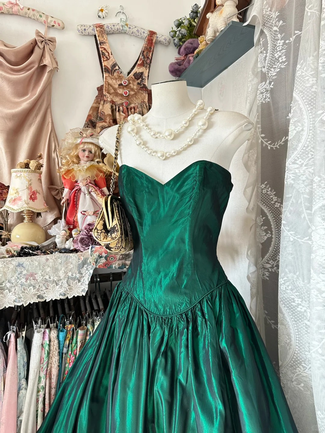 Chic Ball Gown Sweetheart Dark Green Satin Sleeveless Senior Prom dresses High School Long Formal Dress N1265