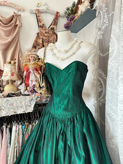 Chic Ball Gown Sweetheart Dark Green Satin Sleeveless Senior Prom dresses High School Long Formal Dress N1265