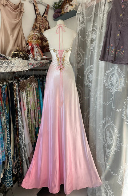 Modest Mermaid V Neck Ombre Pink Slit College Formal Sweet 16 Outfits Long Prom Dresses For Teens N1171