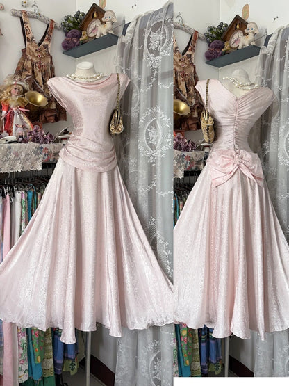 Cute Prom Dresses A line Scoop Pink With Ruffled 1950s Retro Classy Party Formal Outfits RB8982