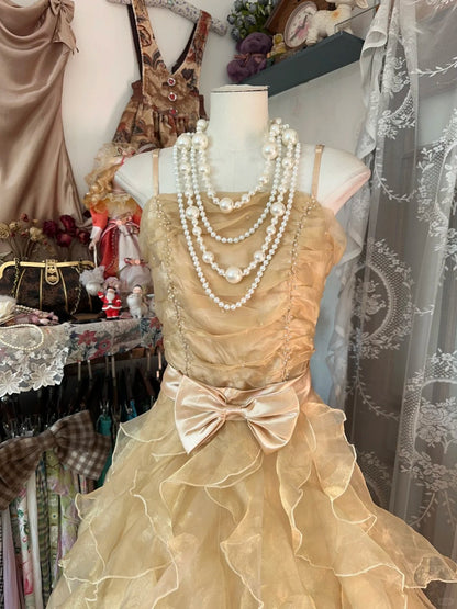 Modest Ball Gown Strapless Gold Organza Long Prom Dresses Party Dress 21st Birthday Outfits Graduation Gown N927