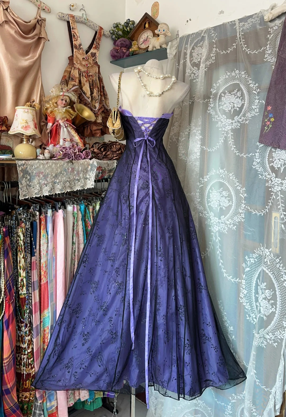 Vintage Prom Dresses Mermaid Strapless Purple 2000s Long Party Evening Formal Gown RC1125