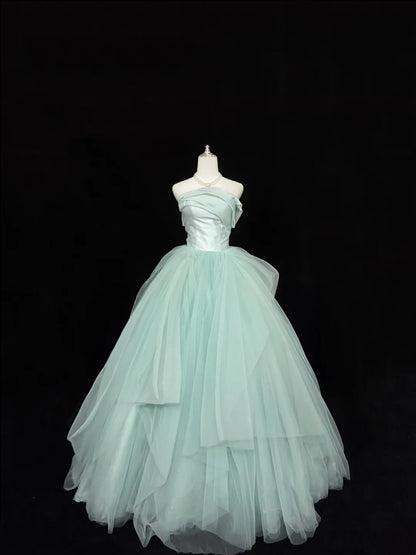Sweet 16 Dresses Long Ball Gown Sweet Sixteen Long Birthday Dress Strapless Mint Green Tulle Formal Gown RC0306