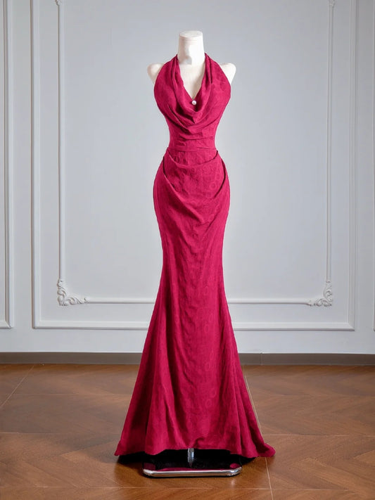 Flattering Mermaid Halter Fuchsia Prom Dresses Long Evening Formal Birthday Party Gowns N384