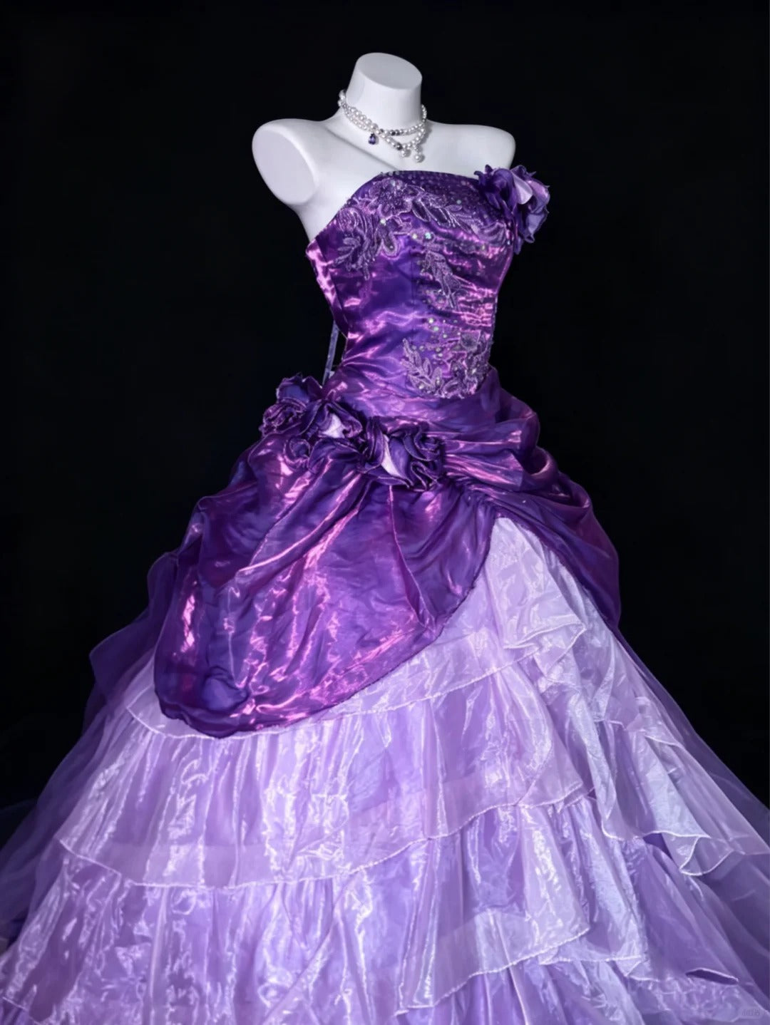 Princess Ball Gown Strapless Purple Organza Quince Dress Long Sweet 15 16 Quinceanera Dresses Vestido de princesa RB4467