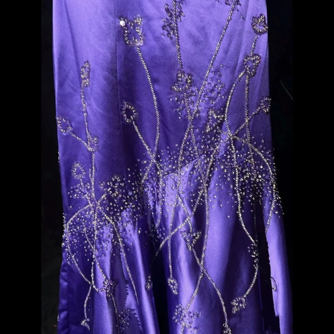 Elegant Mermaid Spaghetti Straps Grape Satin Long Prom Dresses Formal Party Gowns Vestidos De Dia N767