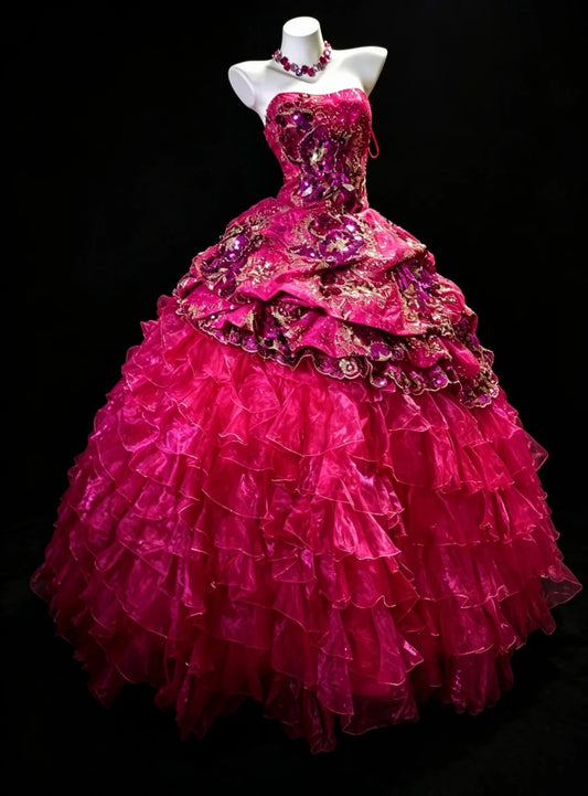 Fairy Quince Dress Ball Gown Sweethart Hot Pink Tiered Sweet 16 Quinceanera Dresses 15 Vestidos De Fiesta N4477