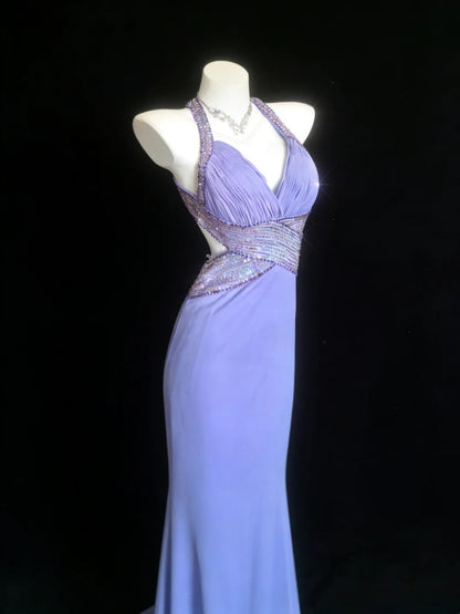 Sparkly Prom Dresses Mermaid Spaghetti Strap Lilac Backless With Beading Long Formal Gown N2958