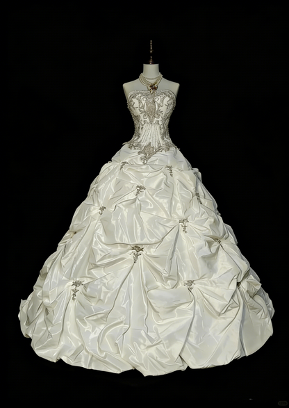 Vintage 80s Wedding Dresses Ball Gown Strapless Long Brides Dress Fitted Bridal Gown N1594
