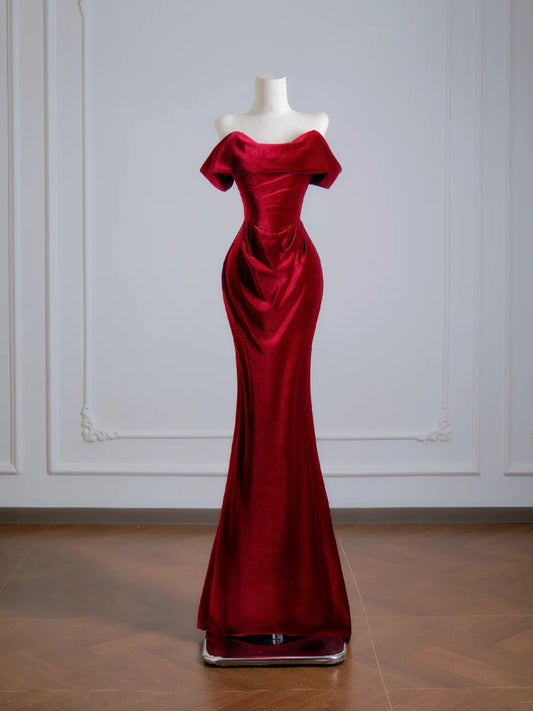 Romantic Mermaid Off The Shoulder Red Satin Long Prom Dresses Impress 18th Birthday Outfits Party Gown N391