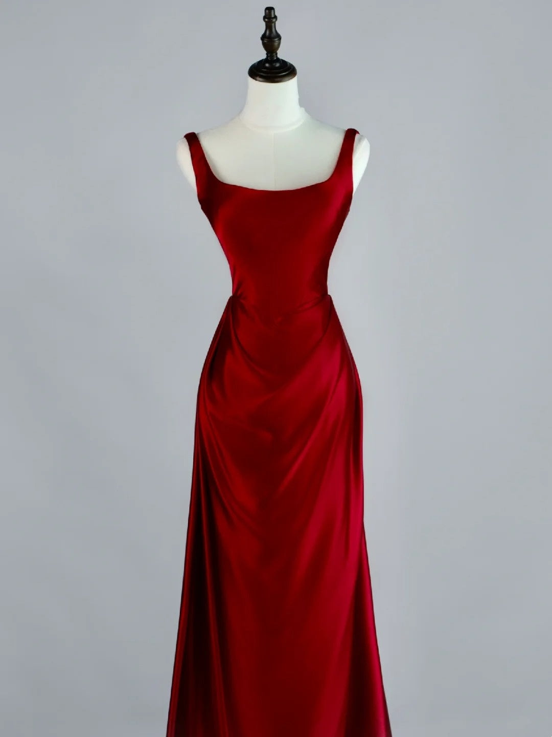 Stunning Mermaid Square Neck Burgundy Satin Long Prom Dresses Inspiration Evening Dress Princess Graduation Gown N1086
