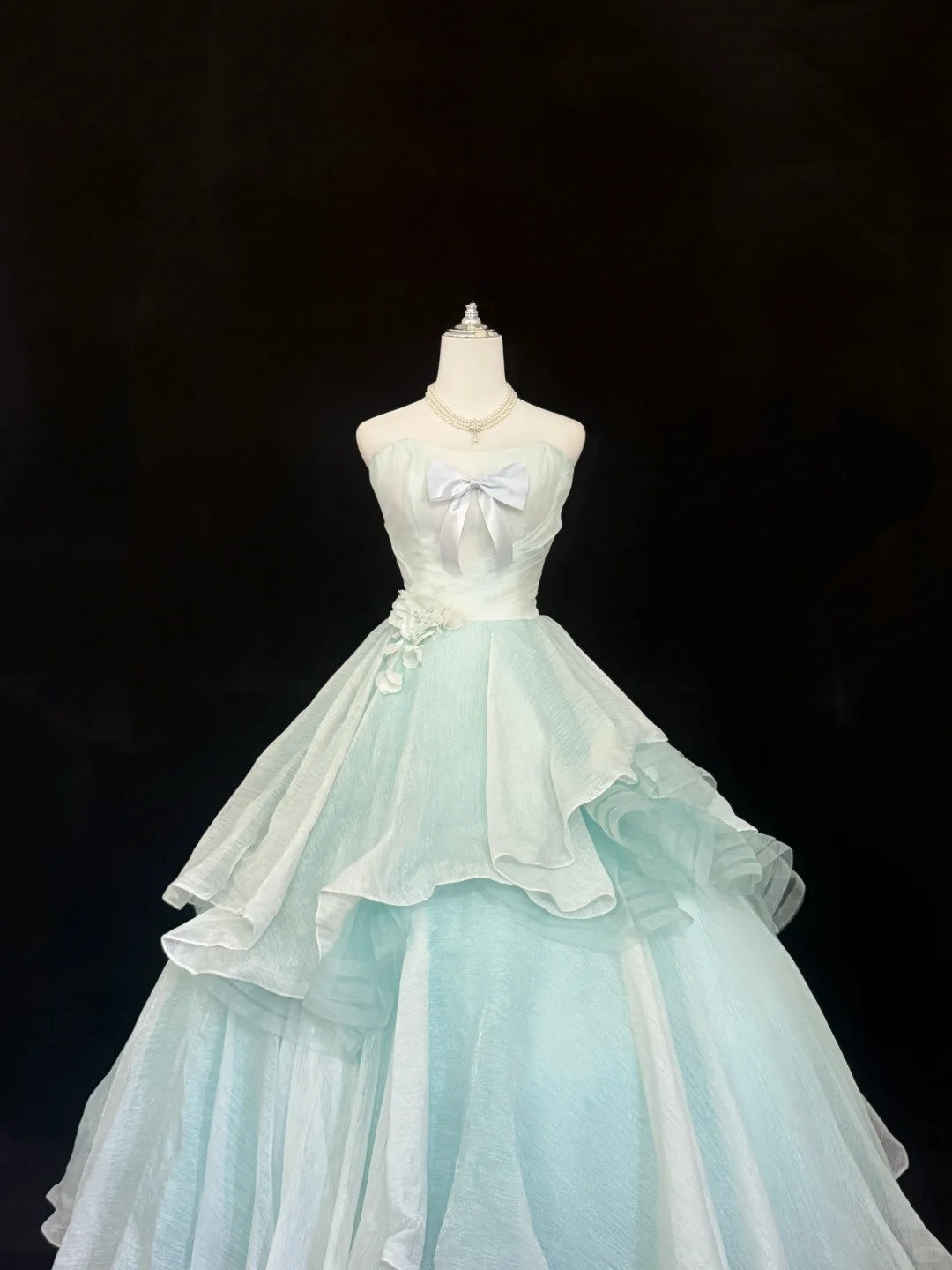 Sweet 15 Quinceanera Dress Ball Gown Strapless Mint Green Blue With Bow-knot Tulle 15th Birthday Gown RC0242