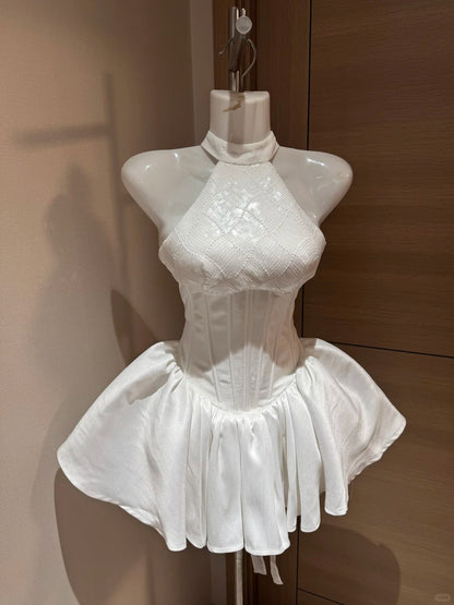 Cute Ball Gown High Neck White Sequin Night In Rio Inspo Hoco Dress Ideas Homecoming Dresses RB4032