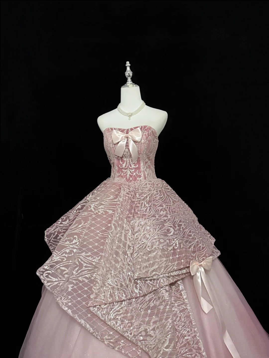 Sweet 16 Dresses Long Ball Gown Sweet Sixteen Long Birthday Dress Strapless Pink Sequin Formal Gown RC0319