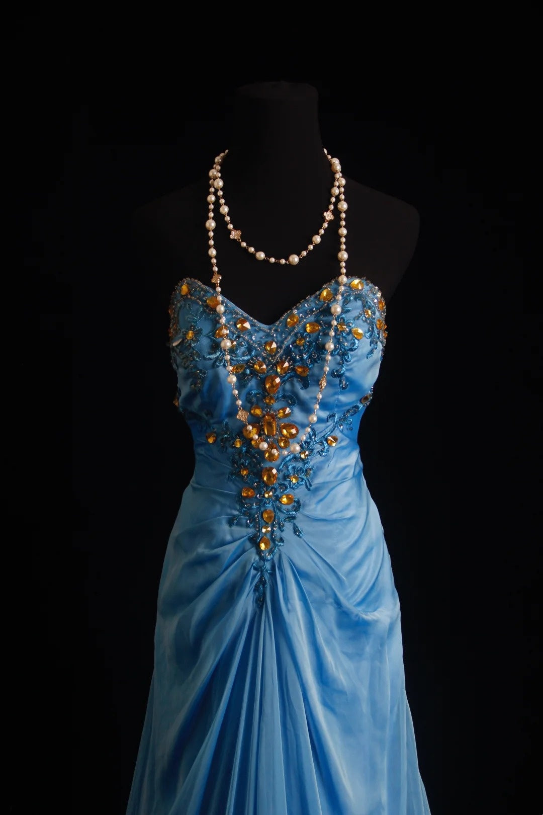 Vintage Prom Dresses Mermaid Sweetheart Blue Chiffon 80s With Ruffled Gold Beading Long Formal Evening Outfits N4215