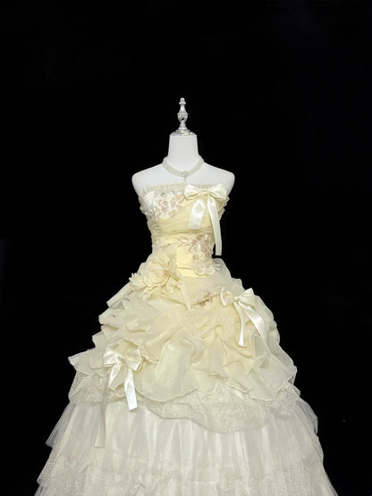 Sweet 16 Dresses Long Ball Gown Strapless Yellow With Lace Sweet Sixteen Birthday Gown RC0303