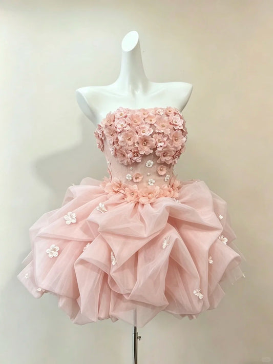 Beautiful Ball Gown Strapless Pink Mini Graduation Dresses Short Inspo Senior Homecoming Outfits RB3549