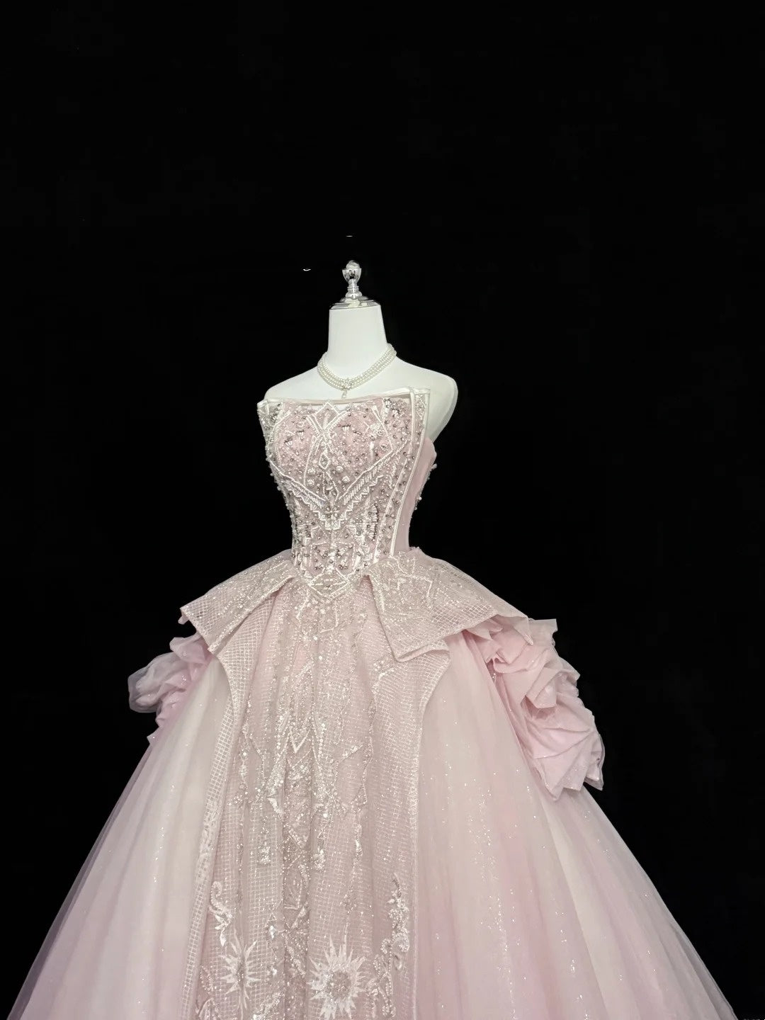 Sweet 16 Dresses Long Ball Gown Sweet Sixteen Long Birthday Dress Strapless Pink Lace Tulle Formal Gown RC0283