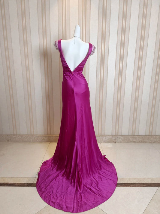 Vintage Prom Dresses Mermaid V Neck Satin 80s With Beading Long Formal Evening Outfits N4222