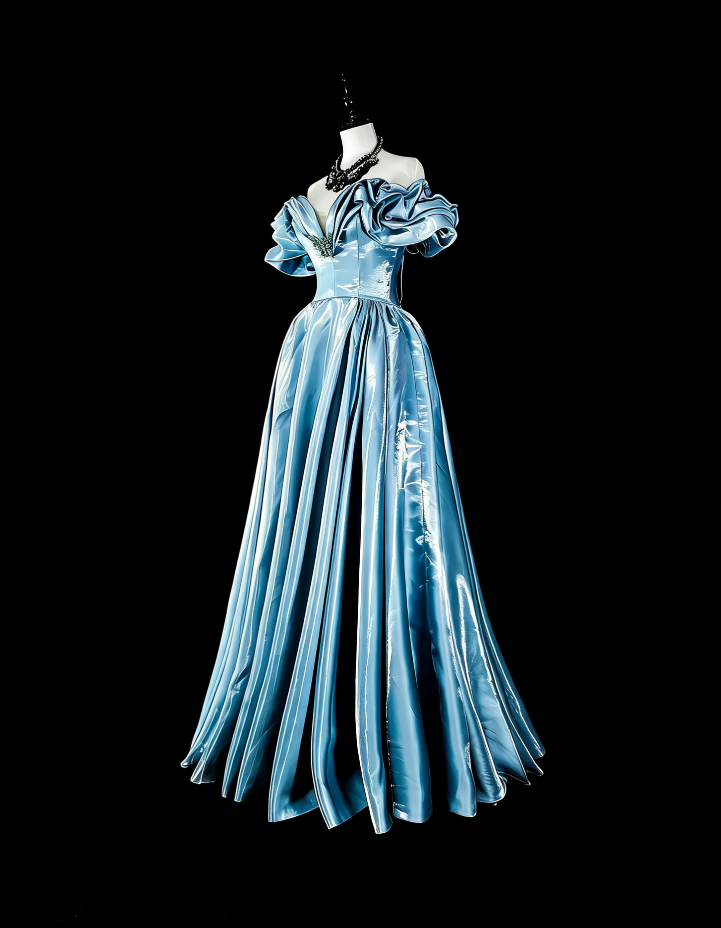 Dreamy Prom Dresses Aesthetic 80s Retro Off The Shoulder Light Blue Long Formal Outfits N2363