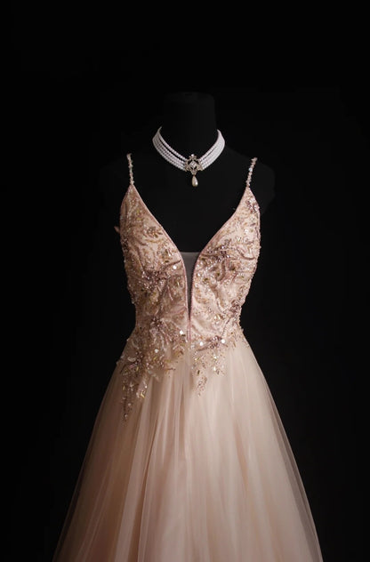 Retro A Line Spaghetti Strap Blush Pink 90s Tulle Long Prom Dresses Inspo 18th Birthday Outfits Formal Dress N490