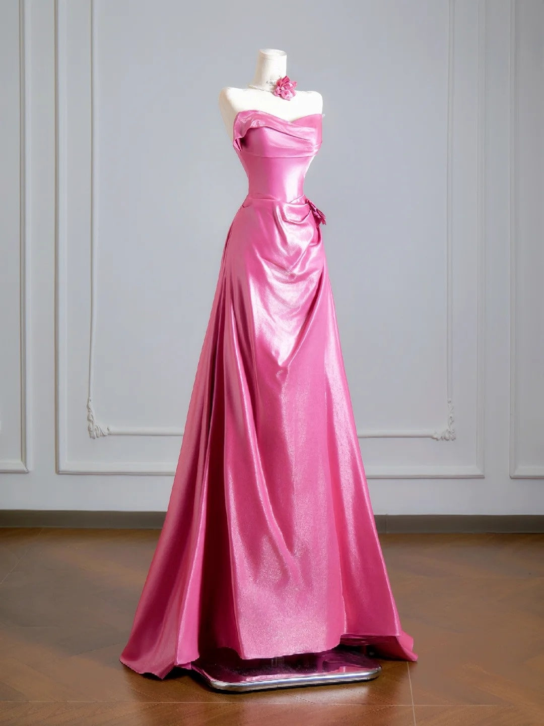 Timeless A line Strapless With Ruched Pink Long Prom Dresses Inspiration Party Dress Prom Gowns N305