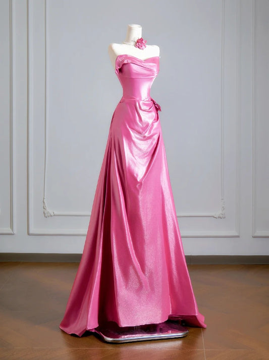 Timeless A line Strapless With Ruched Pink Long Prom Dresses Inspiration Party Dress Prom Gowns N305