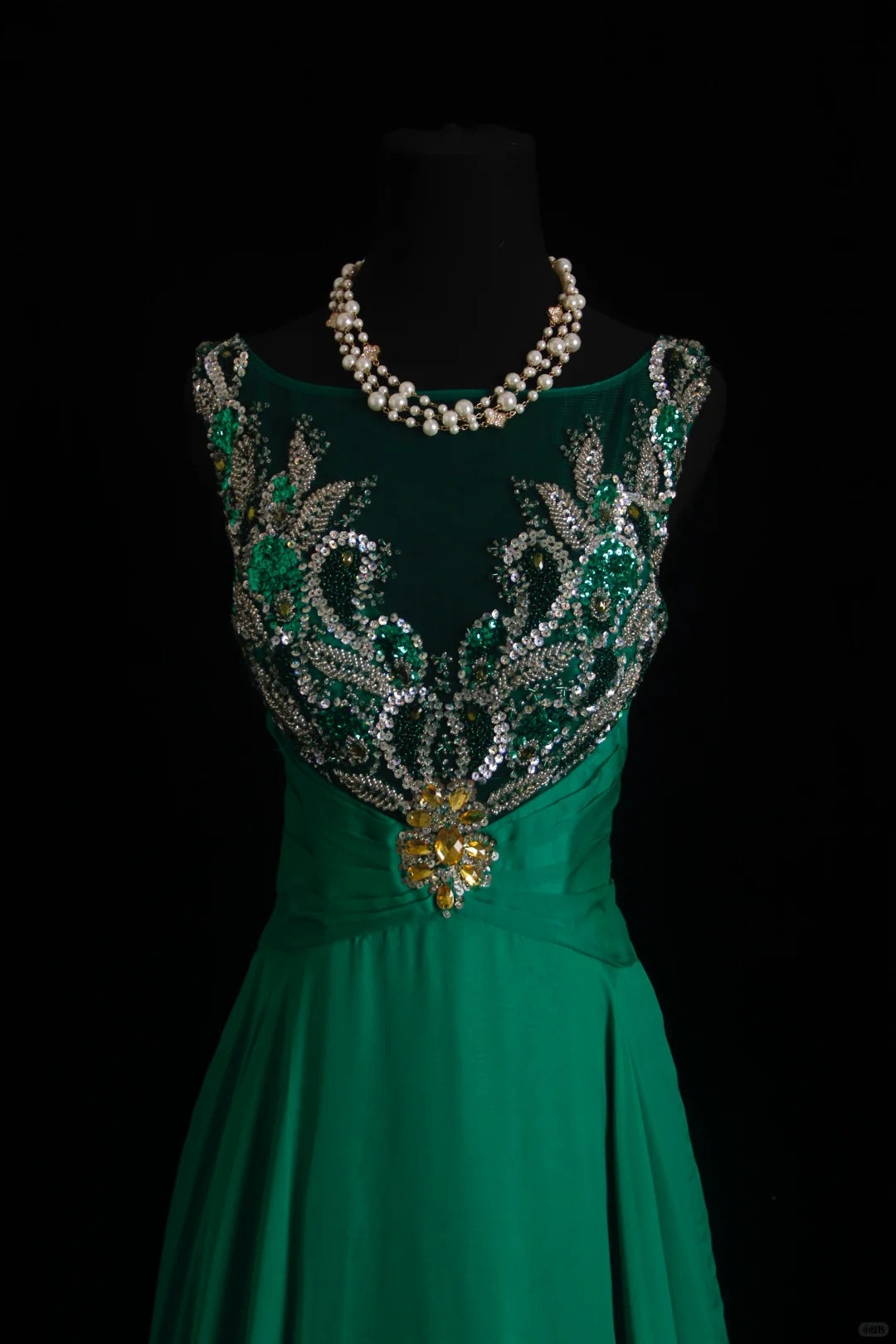 Vintage Prom Dresses 80s A Line Scoop Dark Green Chiffon Long With Silver Beading Evening Formal Outfits RB5132
