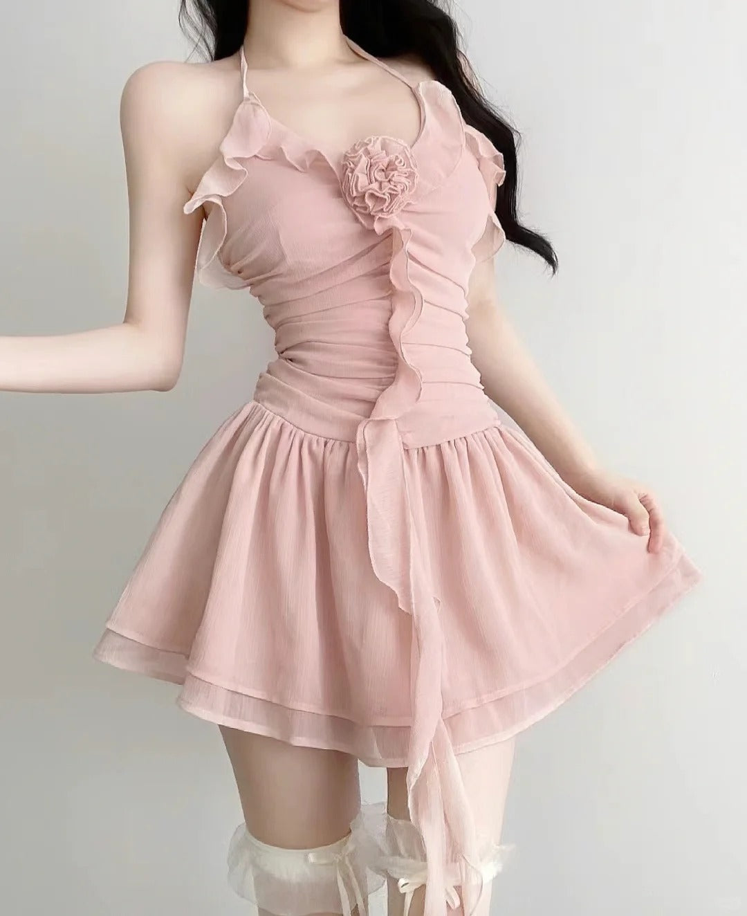 Cute A line Halter Pink Chiffon Ideas For Women Short Birthday Dresses Mini Homecoming Outfits N3398