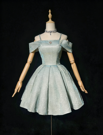 Vintage Ball Gown Light Blue Short Mini Length Short Sleeves Party Dress Cocktail Homecoming Dresses N3906