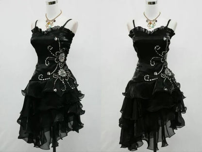 Cute Ball Gown Spaghetti Strap Burgundy Little Black Organza With Silver Beading Party Dress Homecoming Dresses N3907