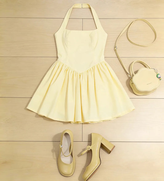 Timeless Short Homecoming Dresses A Line Halter Yellow Short Graduation Mini Hoco Dress RB4694