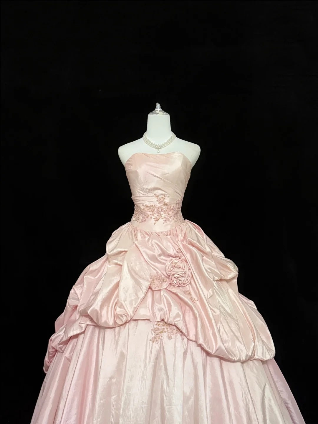 Cute Sweet 16 Dresses Long Ball Gown Strapless Blush Pink Satin With Lace Formal Sweet Sixteen Birthday Gown RC0258
