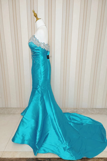 Elegant Mermaid Sweetheart Blue With Beading 18th Birthday Elegant Outfit Formal Prom Dresses N4185