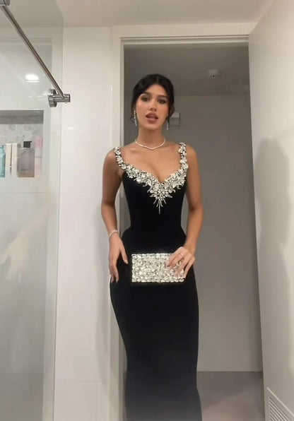 Elegant Mermaid Sweetheart Black Bodycon Evening Women Party Long Formal Prom Dress 16 Birthday Gown Ladies Dresses AB1221
