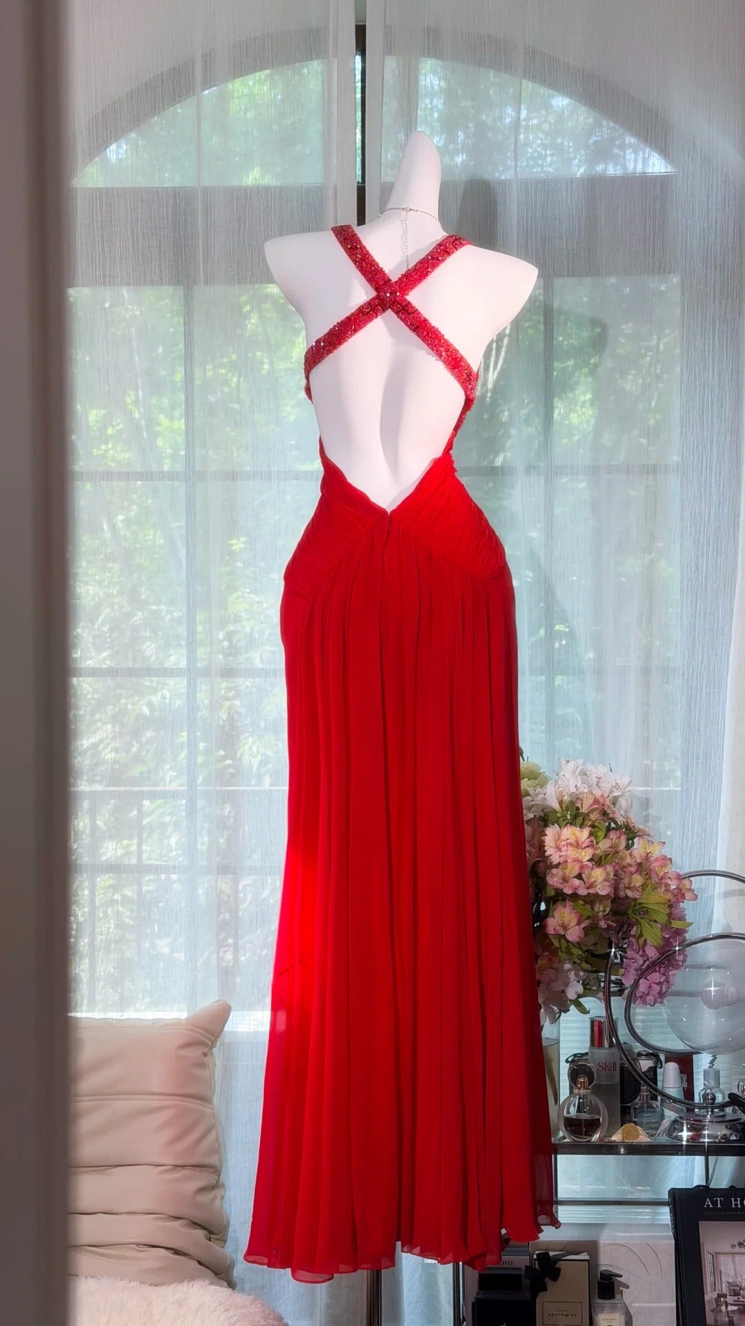 Sparkly Mermaid Straps Sweetheart Red Chiffon With Beading Prom Dress Formal Outfits Party Dresses RB7567