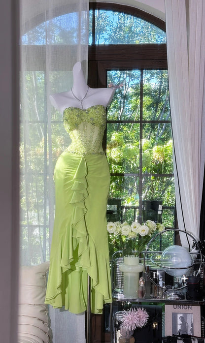 Sparkly Prom Dresses Mermaid Sweetheart Green With Beaded Mid Length Evening Outfits N3544