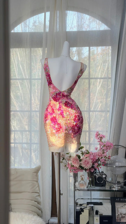 Cute Sheath V Neck Hot Pink Sequin Ideas For Women 16th Birthday Dress Homecoming Outfits N3536
