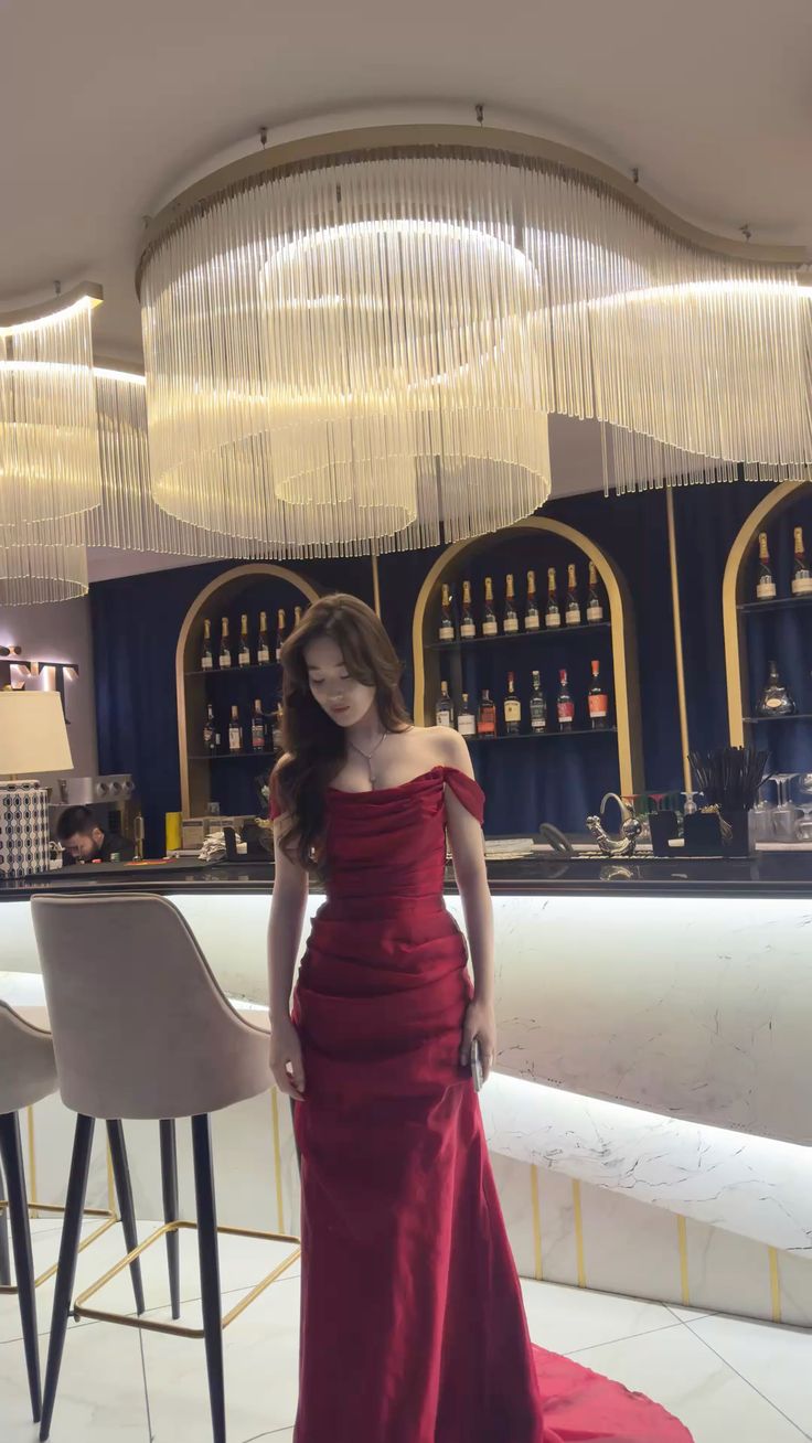 Sexy Mermaid Off The Shoulder Red Satin With Beaded Long Prom Dresses For Teens Girls Formal Dress Party Birthday Outfits N414
