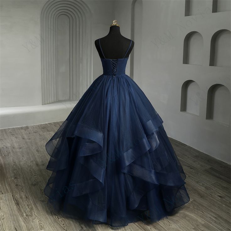 New Boho Navy Blue Quinceanera Dresses Ruffles V neck Spaghetti Straps Simple Party Sexy Prom Dresses AB688