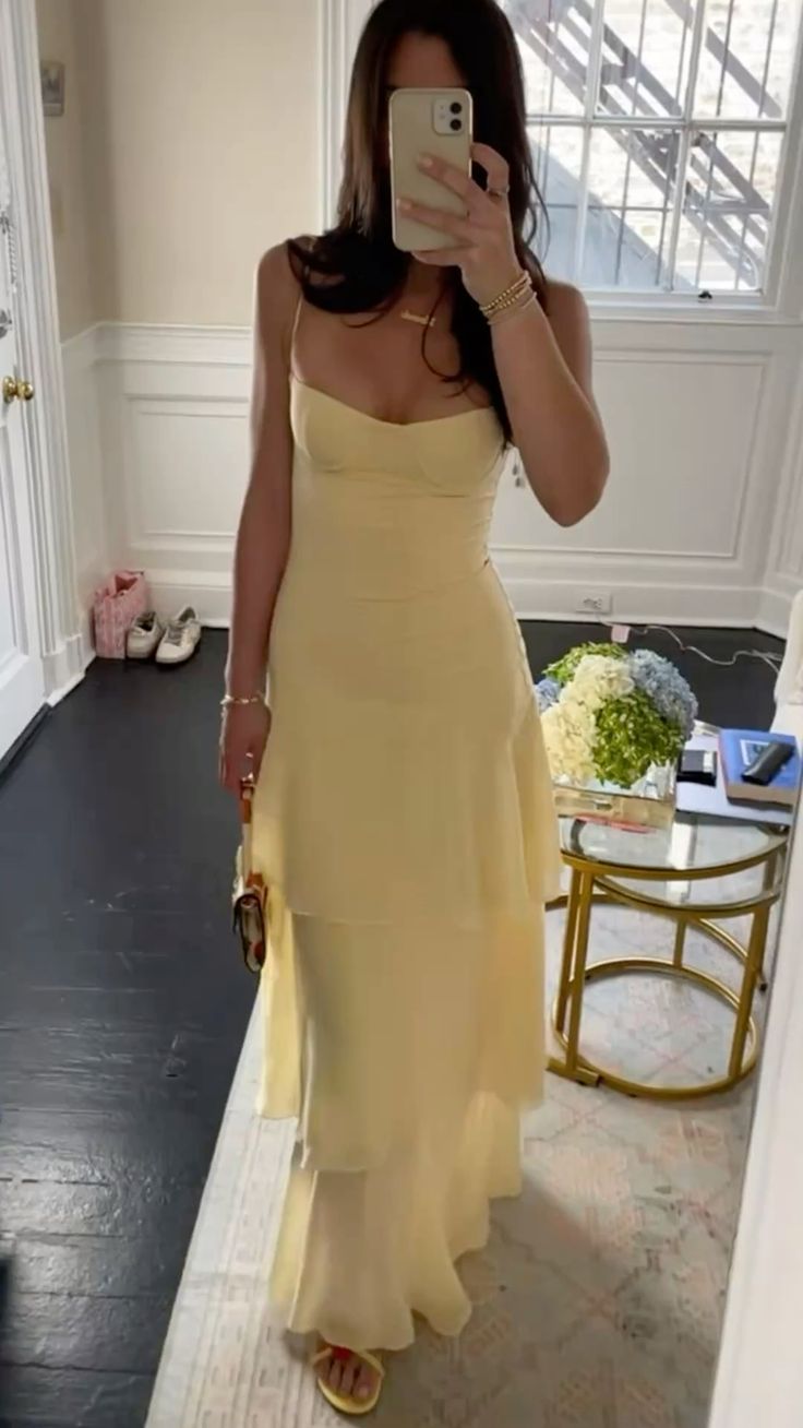 Charming Fashion Simple Straps Yellow Long Prom Dress Evening Dresses Formal Dresses N1030