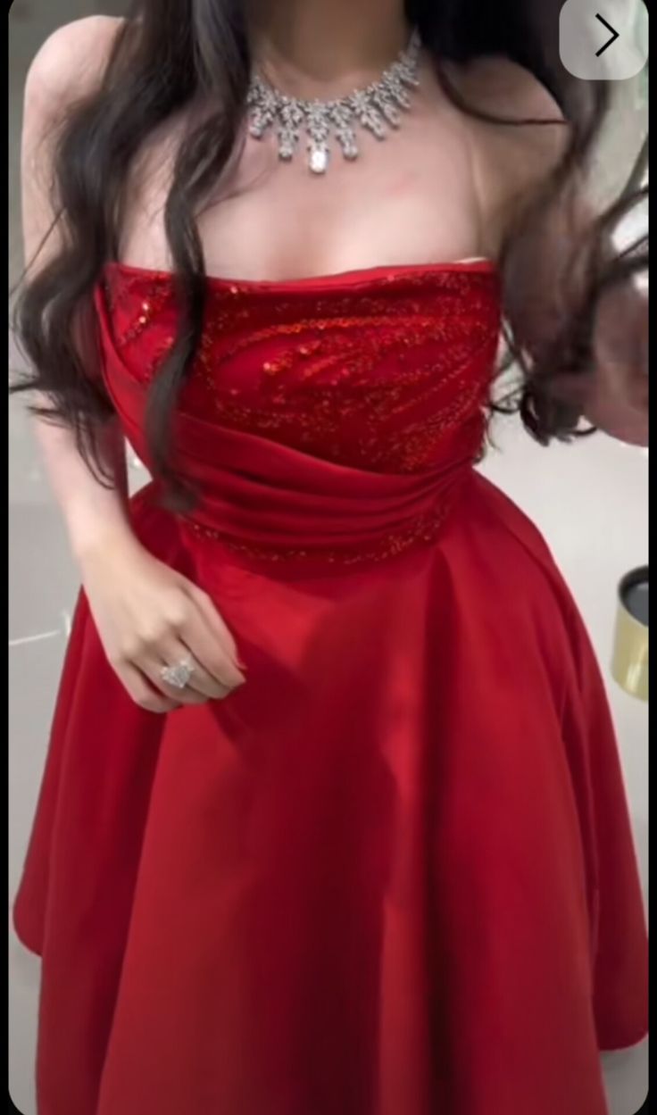 Romantic Red Mini Dress ❤️ Elegant Spring Date Night Outfit Short Inspo Strapless Hoco Dress Homecoming Dresses RB4207