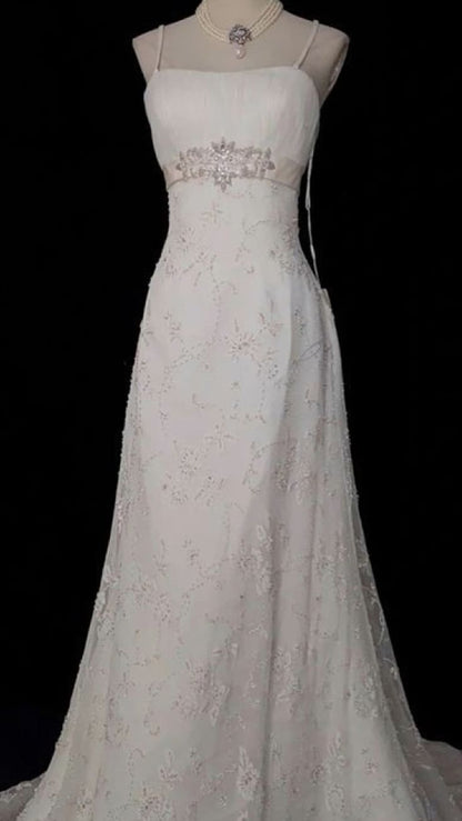Retro 1950s Wedding Dresses for Bride A line Spagehtti Straps With Silver Beads Lace Petite/Plus Size Bridal Gowns for Spring Summer Wedding AB1478